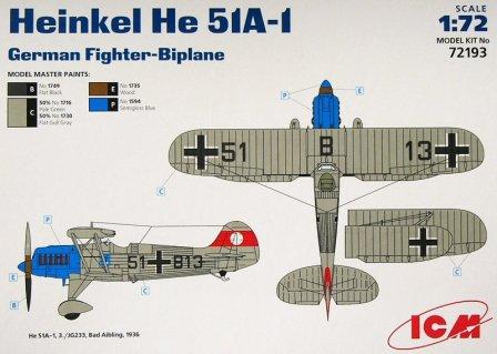 1/72  He 51 A-1 German fighter-biplane